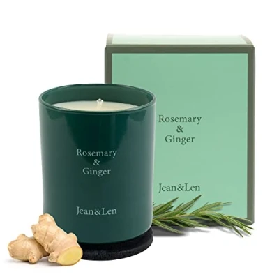Imagen de Jean&amp;Len vela Premium de romero y jengibre, para veladas acogedoras en casa, hecha a mano con aroma especiado fresco elegante recipiente cristal, vegana, 230 g