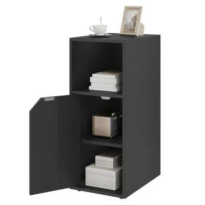 Imagen de WOLTU Mesita de Noche Estrecha, Mesa Auxiliar con 1 Compartimiento Abierto y Puerta, Estante Ajustable, 25x35x62 cm, Mesilla para Dormitorio Salón, Negro, NTS16sz