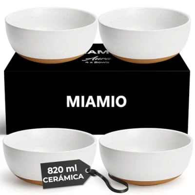 Imagen de MIAMIO Set de 4 Cuencos Cerámica 750 ml para Sopa/Ensalada, Avena, Fruta, Arroz Aptos Lavavajillas y Microondas Colección Aura