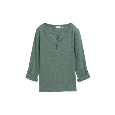 Imagen de TOM Tailor stripe Henley Camiseta de manga larga, Mujer, Talla: 40, Off white green small