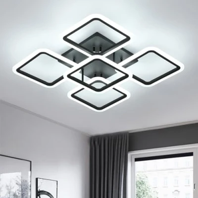 Imagen de Comely Plafon LED Techo, Blanco 70W 7000LM Cuadrado Simple 5 cabezas Plafones de Techo Modernas in Acrílico, Lamparas para Salón, Dormitorio, Frío 6500K, Negro