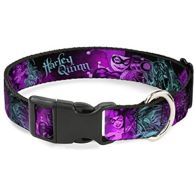 Imagen de Buckle Down Collar de Clip plástico Harley Quinn Pow &amp; Aiming Poses/Joker Sketch Negro/Turquesa/Fucsia