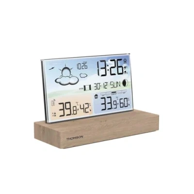 Imagen de Réveil station météo THOMSON Bois clair Affichage température, Hygrométrie, Double alarme, USB C, Sonde sans fil