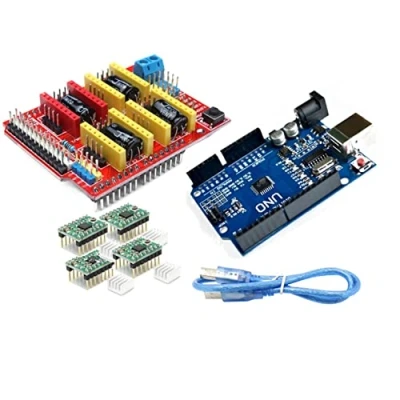 Imagen de TECNOIOT Pack Impresora 3D Placa de Desarrollo + expansión CNC Shield V3 4pcs Controlador Motor Paso a A4988 con disipador Calor Cable