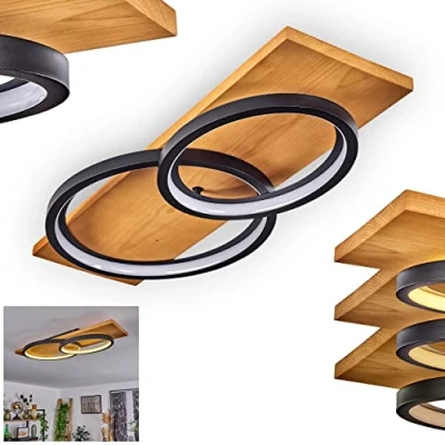 Imagen de lámpara de techo LED Pompu, metal/madera/plástico en color natural/negro, 75 cm, regulable, 3500 lúmenes, 3000 K, 1 x 30 vatios (incl.)