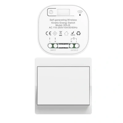 Imagen de Cerhot Kit de receptor interruptor luz inalámbrico autoalimentado, mando a distancia con botones para pared, iluminación LED interior y exterior el hogar, sin batería