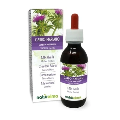Imagen de Cardo mariano (Silybum marianum) hierba y frutos Tintura Madre sin alcohol Naturalma Extracto líquido gotas 120 ml Complemento alimenticio Vegano