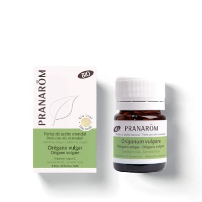 Imagen de PRANAROM Perlas Orégano Aceite Esencial 100% Natural y Bio minicápsulas Faciles de Tragar Apoyo a la Digestión Formato Práctico Sabor neutro AEQT 60