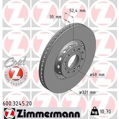 Imagen de ZIMMERMANN COAT Z 600.3245.20 Disco de freno 321 30 10/5 5 112 ventilación externa revestido altamente carbonizado VOLKSWAGEN: Passat B5 GP Berlina