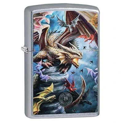 Imagen de ZIPPO An&#039;Zippo Anne Stokes Mechero de Bolsillo Chapado en Cromo con diseño Dragonesne Street Chrome para tormentas, Recargable, Caja Regalo