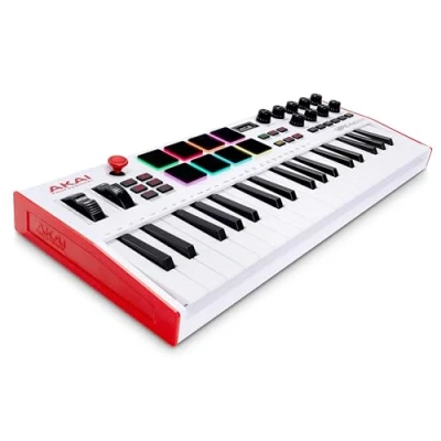 Imagen de AKAI Professional MPK mini Plus Teclado controlador MIDI USB de 37 teclas y 8 pads MPC, secuenciador, perillas software producción musical, Color Blanco