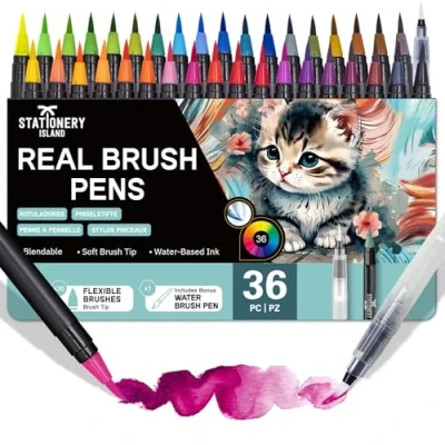Imagen de Stationery Island Rotuladores Acuarelables 36 de Acuarela y 1 Cepillo Tanque Agua, profesionales Punta Pincel para Manga, Caligrafía Dibujos
