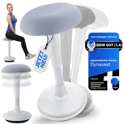 Imagen de Dynaseat Taburete ergonómico regulable en altura para sentarse y estar de pie (blanco, 65 85 variantes) oficina escritorio con efecto oscilante Soporte