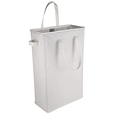 Imagen de IHOMAGIC 45L Cesto Ropa Sucia Delgado con Asa, Cesta para la Colada Plegable Estrecho Portátil Cubo de Rectangular Almacenamiento Impermeable Tela Oxford Baño 39x19x60CM (Beige)