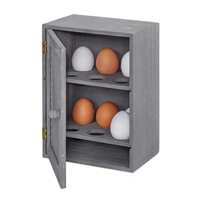 Imagen de Relaxdays 10027986_111 Rústica, Armario 12 Huevos, Huevero Cocina, Bandeja, 1 Ud, Madera y Metal, 25 x 18 cm, Gris
