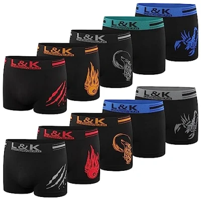 Imagen de L&amp;K Pack de 10 Calzoncillos Bóxer para Hombre Ropa Interior Microfibra Tonos Negros 1213 BL L/XL