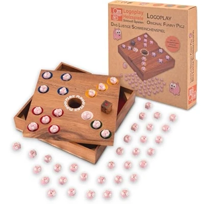 Imagen de LOGOPLAY Original Funny Pigz Juego del Cerdo Big Hole de Dados Mesa Madera Marrón
