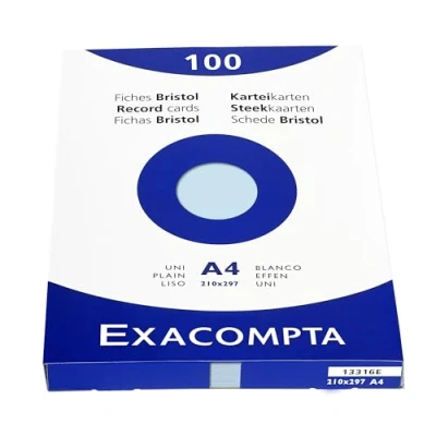 Imagen de Exacompta Bristol Tarjeta de registro, Liso, A4, paquete 100 tarjetas, Azul, tarjetas