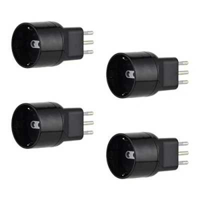 Imagen de Electraline 92376 Juego de 4 adaptadores Especiales desassato para Ahorrar Espacio Schuko a Enchufe pequeño Italiano 10 A, Negro, Confezione da