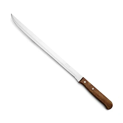 Imagen de Arcos Cuchillo Jamonero con Hoja de 250 mm en Acero Inoxidable. afilado cortar jamón y carne, perfecto un corte preciso jamón. Mango madera comprimida Serie Latina. Color marrón.