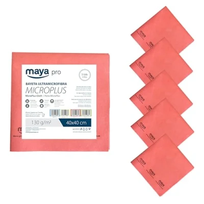 Imagen de Maya Bayeta Microplus. Especial para Vajillas y Cristales. No Deja Marcas. Muy Absorbente de Secado Rápido. 100% Microfibra. Pack 5 Unidades (Rojo)