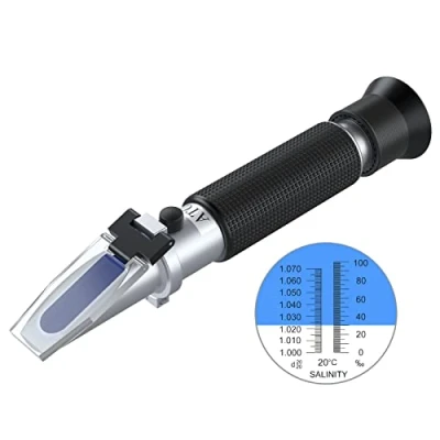 Imagen de AUTOUTLET Refractómetro de Salinidad, Mano Medidor Nivel Sal, Escala Dual 0 100 ppt Salinidad y 1.000 a 1.070 (0 10%), para Acuario, Piscina Agua Salada, Mar