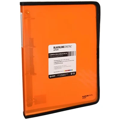 Imagen de Grafoplas 30120552. Carpeta Anillas Naranja A4 +, Polipropileno , 4 de 25mm, Serie Blackline