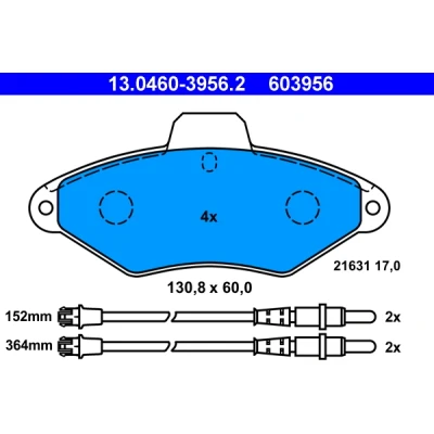 Imagen de ATE 13.0460 3956.2 Juego de pastillas freno con contacto avisador desgaste CITROËN: Xantia Hatchback, Familiar