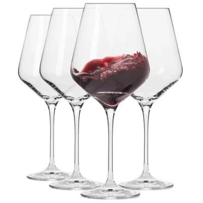 Imagen de Krosno Avant Garde Collection Juego de 4 copas vino tinto 490 ml, perfectas para el hogar, restaurantes y fiestas, aptas lavavajillas, borde fino, mango largo, elegante