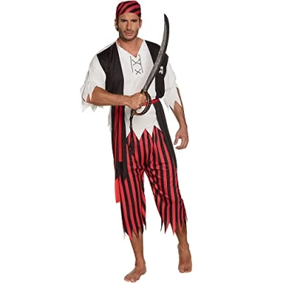 Imagen de Boland 83845 Disfraz de Pirata, talla M/L, conjunto pañuelo, camisa con chaleco, cinturón y pantalón, para hombre, carnaval, fiesta temática