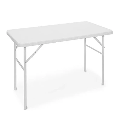 Imagen de Relaxdays Mesa Terraza Plegable Bastian, Rectangular, 74x121,5x61,5 cm, Efecto Ratán, Exterior, Mesita Jardín, Blanco