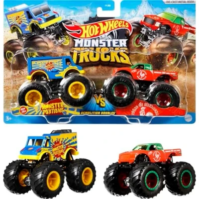Imagen de Hot Wheels Monster Truck coches de juguetes duetos demolición 1:64, modelos surtidos (Mattel FYJ64)