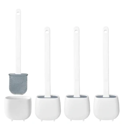 Imagen de WE Juego de 4 Escobillas y Portaescobillas Inodoro, Cepillo Soporte para WC, Silicona, TPR Caucho termpoplástico, Blanco