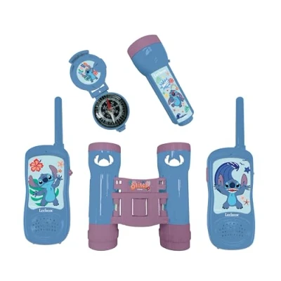 Imagen de Lexibook, Disney Stitch, Set de Aventurero para niños, Walkie talkies 120m, Binoculares, Brújula, Linterna, Azul/Violeta, RPTW12D