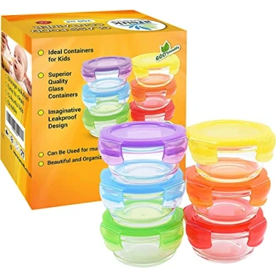 Imagen de ARSUK Recipientes de cristal para alimentos bebe, contenedores conservación Apto Lavavajillas, Congelador y Microondas, Libre BPA, Reutilizables (6pcs x 200ml Redondo)