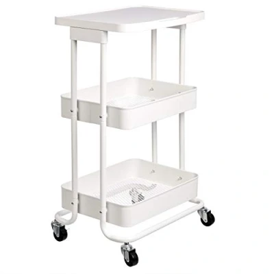 Imagen de Amazon Basics Carrito de cocina, metal, dos alturas con 2 repisa, blanco