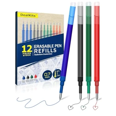 Imagen de DealKits 12 minas de repuesto borrables para bolígrafo gel 0,7 mm, compatible con Pilot FriXion Ball &amp; Clicker Eberhard Faber, mina borrable, 400 m
