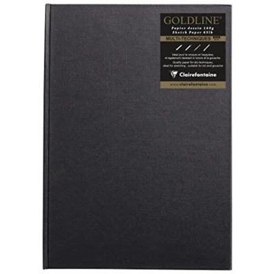 Imagen de Clairefontaine 34243C Un carnet cousu collé Goldline 64 pages blanches (format Portrait) 21x29,7 cm 140g, couverture rigide noire