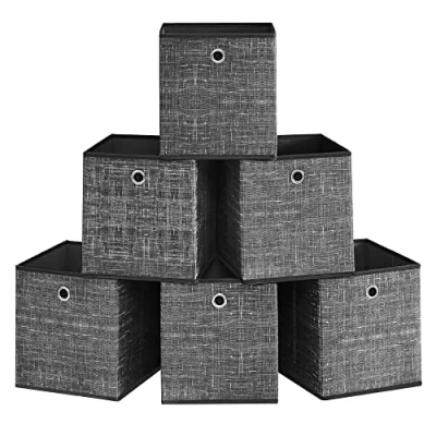 Imagen de SONGMICS Cajas de Almacenamiento, Juego 6 Tela No Tejida con Asa, 30 x cm, Unidad para Estantes, Plegable, Almacenamiento Ropa, Negro Jaspeado RFB006B01
