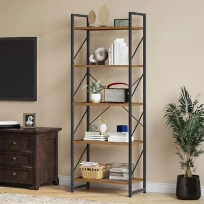 Imagen de YITAHOME Librería de 5 Niveles, Estantería Libros sobre pie, Estante Madera y Marco Metal, Estantes Almacenamiento para Salón, Sala Estar, Oficina en casa, Marrón Rústico