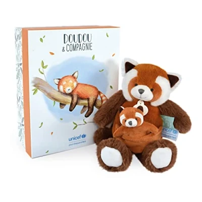 Imagen de Doudou et Compagnie Peluche de Panda pelirrojo con bebé, 25 cm, Color marrón Bonita Caja Regalo Bebé y yo Unicef DC3985