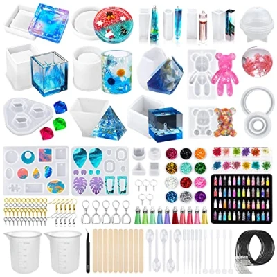 Imagen de JOTOL Molde Silicona Resina,Moldes de Resina Epoxi 132pcs,Kit con Accesorios,Esfera,Redondo,Cubos,Diamante para Manualidades Joyería DIY etc,Moldes Transparente