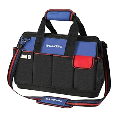Imagen de WORKPRO bolsa de herramientas, herramientas 18 pulgadas con base moldeada impermeable, organizadora parte superior abierta 20 bolsillos, correa hombro