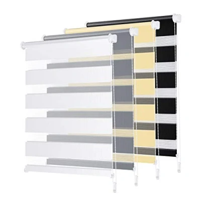 Imagen de Sekey Store Enrollador para día y Noche, sin taladrar, 55 cm x 100 cm, Color Blanco Cebra de protección Solar, fácil Instalar con Clips Ventana o Puerta