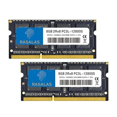 Imagen de Rasalas Memoria RAM SODIMM de doble rango 16 GB, 2 x 8 DDR3 1600, 1600 MHz, PC3L 12800S, 12800, sin ECC, búfer, 1,35 V, CL11, 2Rx8,