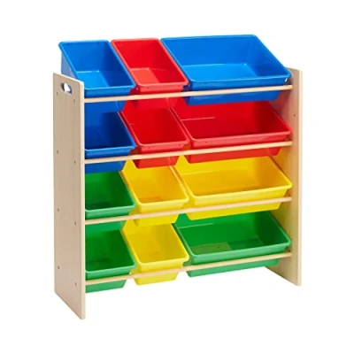 Imagen de Amazon Basics Organizador de juguetes Con 12 Compartimentos plástico, Madera Natural Brillantes, 27.7 cm x 85.3 79