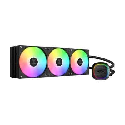 Imagen de GAMDIAS Enfriador de agua CPU AIO 360 mm, diseño cable oculto, bomba giratoria, MB Sync ARGB y PWM, efecto luz 30, Intel LGA 1700, AMD AM5/AM4, negro, AURA