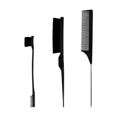 Imagen de Juego de Cepillos para el Cabello, 3 Piezas Peine Peinar Cola Rata, Cepillo Borde Cabello con Corte Pelo Cerdas Negro