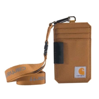 Imagen de Carhartt Nylon Duck and, Water Repellent Canvas ID Holder with Reflective Lanyard Barreño, Pato de Nailon Brown, Talla única Unisex Adulto