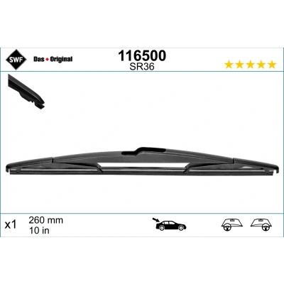 Imagen de Limpiaparabrisas Swf Rear 116500 260mm posterior Estándar RENAULT: SCENIC 2, GRAND MEGANE 2 Kombi, DACIA: Dokker Express, Familiar